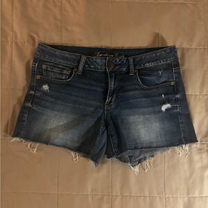 American Eagle Outfitters Distressed Jean Shorts - Dark Blue